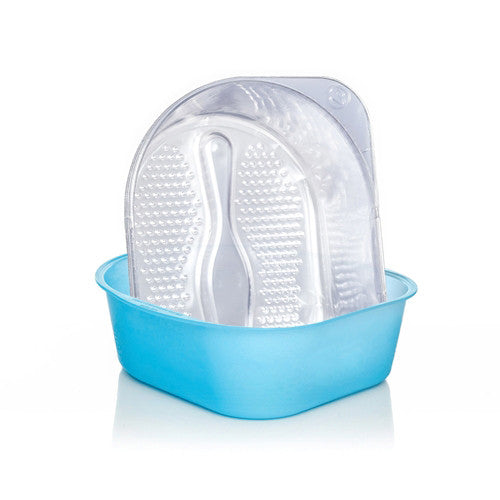 Blue foot tub with clear fitted disposable liner